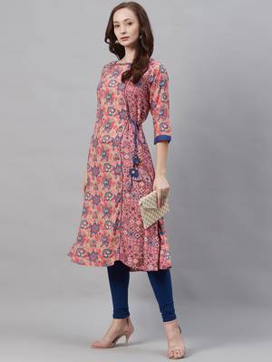 Pink printed liva ethnic-kurtis 4
