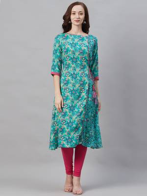 Sky-blue printed liva ethnic-kurtis 1