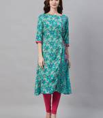 Sky-blue printed liva ethnic-kurtis