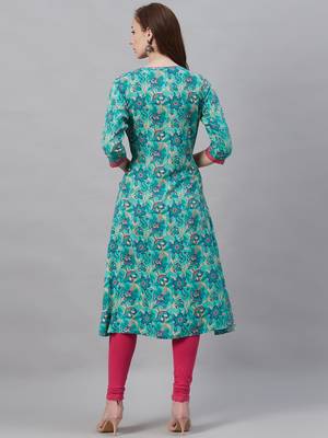 Sky-blue printed liva ethnic-kurtis 2