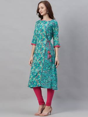 Sky-blue printed liva ethnic-kurtis 3