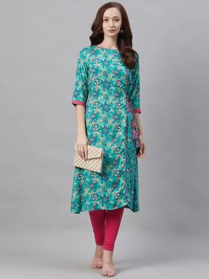 Sky-blue printed liva ethnic-kurtis 4