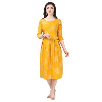 Yellow printed crepe short-kurtis 1
