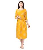 Yellow printed crepe short-kurtis