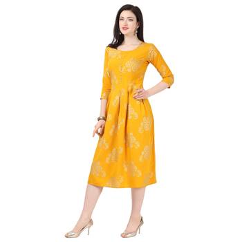 Yellow printed crepe short-kurtis 2