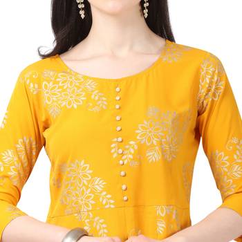Yellow printed crepe short-kurtis 5