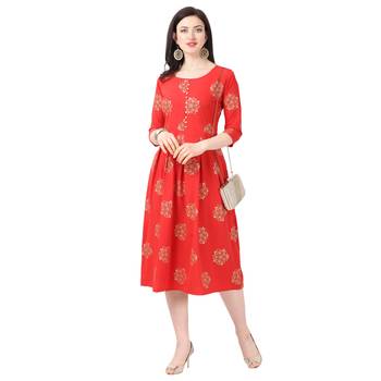 Red printed crepe short-kurtis 1