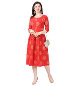 Red printed crepe short-kurtis