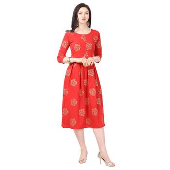 Red printed crepe short-kurtis 2