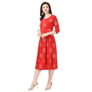 Red printed crepe short-kurtis 3