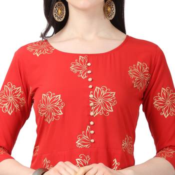 Red printed crepe short-kurtis 5
