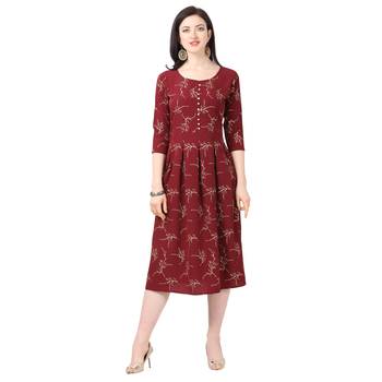 Maroon printed crepe short-kurtis 1
