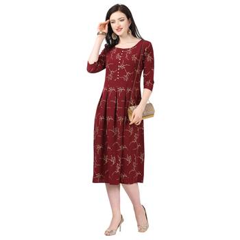 Maroon printed crepe short-kurtis 3