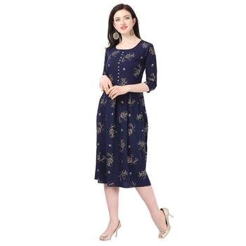 Blue printed crepe short-kurtis 1