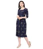 Blue printed crepe short-kurtis