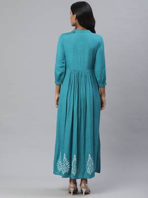 Pinksky Teal woven cotton maxi-dresses 2