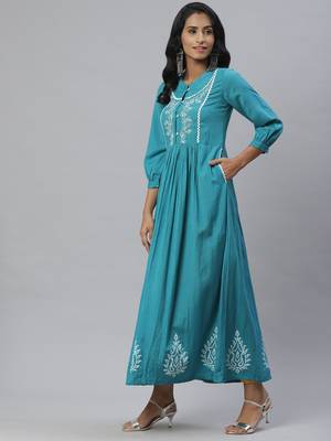 Pinksky Teal woven cotton maxi-dresses 3