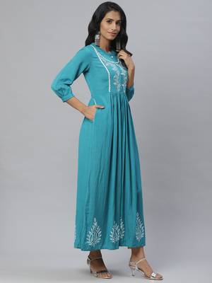 Pinksky Teal woven cotton maxi-dresses 4