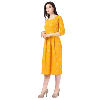 Yellow printed crepe short-kurtis 2