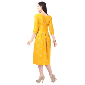 Yellow printed crepe short-kurtis 4