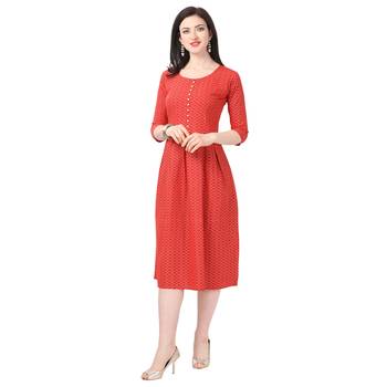 Red printed crepe short-kurtis 1