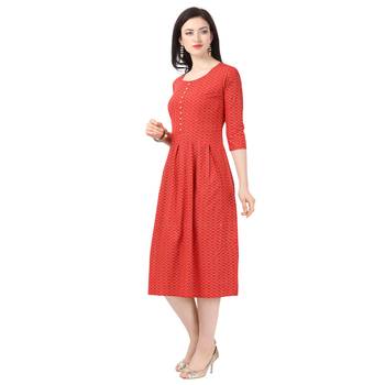 Red printed crepe short-kurtis 2