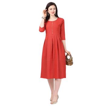 Red printed crepe short-kurtis 3