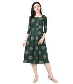Green printed crepe short-kurtis