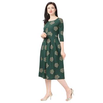 Green printed crepe short-kurtis 2