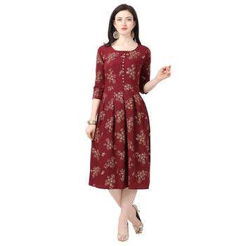 Maroon printed crepe short-kurtis 1
