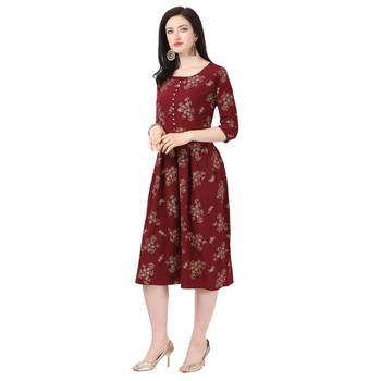 Maroon printed crepe short-kurtis 2