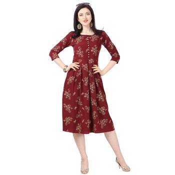 Maroon printed crepe short-kurtis 3