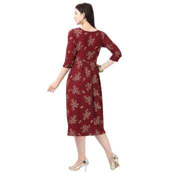 Maroon printed crepe short-kurtis 4