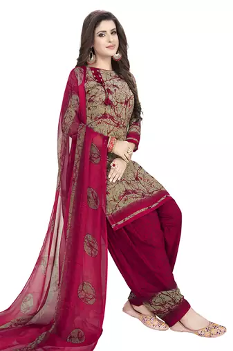 Dark-beige printed crepe salwar