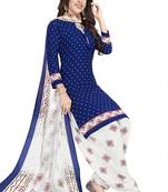 Royal-blue printed crepe salwar