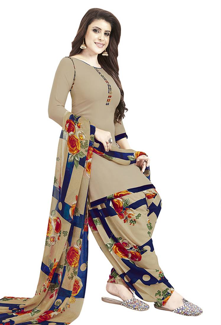 Beige printed crepe salwar