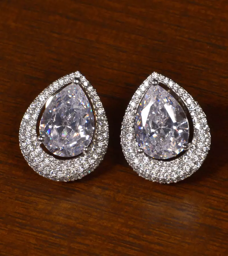 Rhodium Plated American Diamond Embellished Designer Stud 216ED405