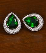 Rhodium Plated American Diamond and Green Stone Embellished Stud 216ED406