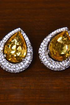 Rhodium Plated American Diamond and Champagne Stone Embellished Stud 216ED409