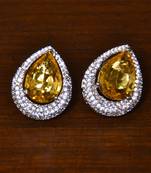 Rhodium Plated American Diamond and Champagne Stone Embellished Stud 216ED409