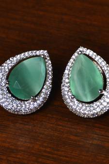 Rhodium Plated American Diamond and Mint Stone Embellished Stud 216ED410