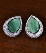 Rhodium Plated American Diamond and Mint Stone Embellished Stud 216ED410