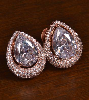 Rose Gold Plated American Diamond Embellished Designer Stud 216ED413 1
