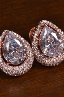 Rose Gold Plated American Diamond Embellished Designer Stud 216ED413