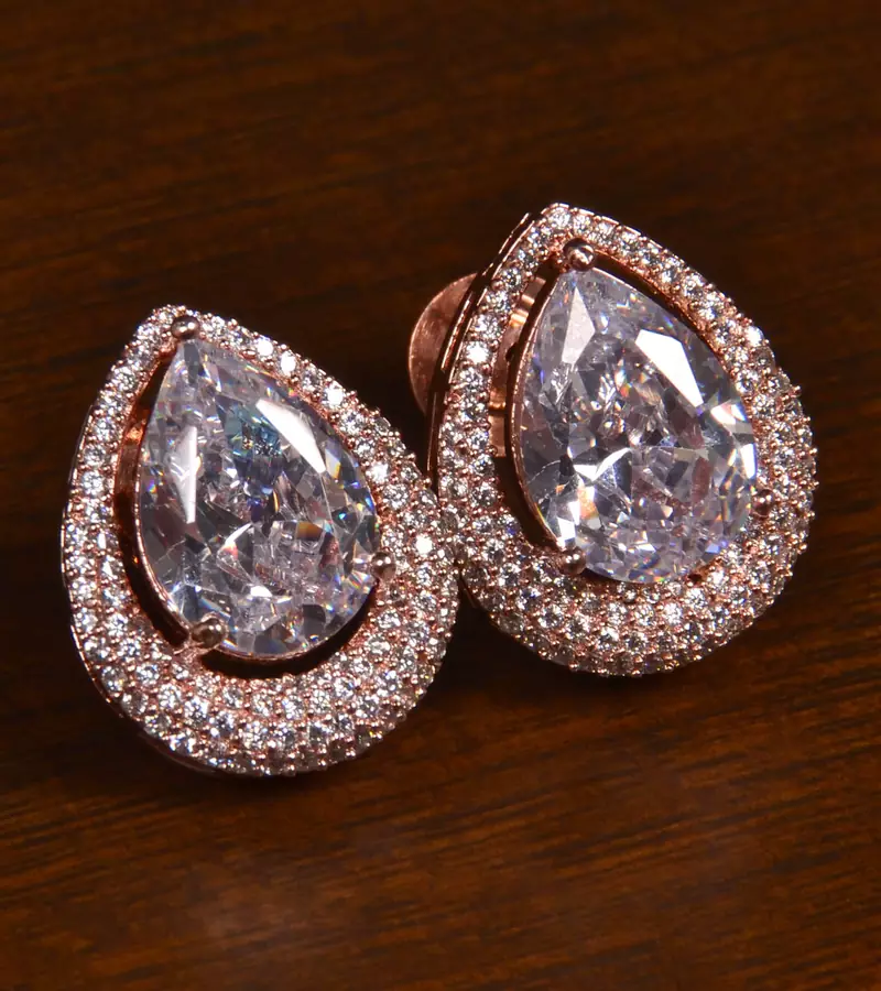 Rose Gold Plated American Diamond Embellished Designer Stud 216ED413