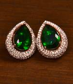Rose Gold Plated American Diamond and Green Stone Embellished Stud 216ED414