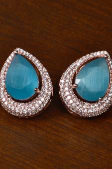 Rose Gold Plated American Diamond and Sky Stone Embellished Stud 216ED415