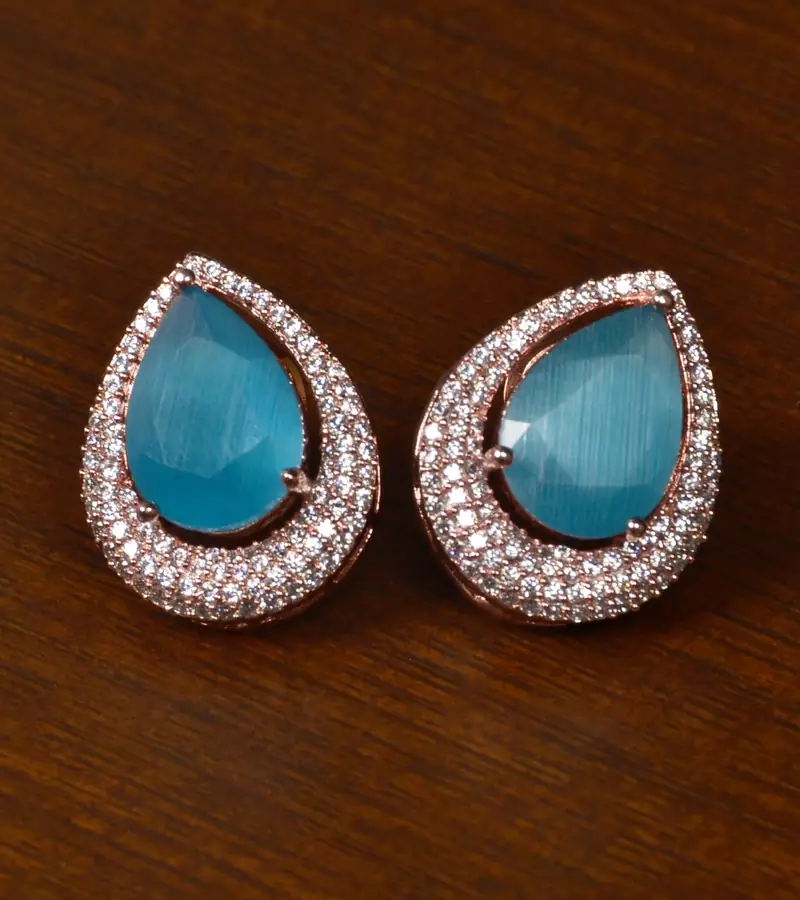 Rose Gold Plated American Diamond and Sky Stone Embellished Stud 216ED415