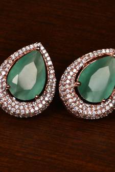 Rose Gold Plated American Diamond and Mint Stone Embellished Stud 216ED417