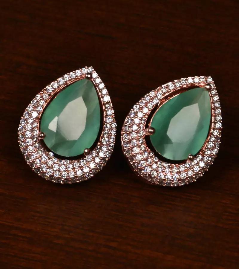Rose Gold Plated American Diamond and Mint Stone Embellished Stud 216ED417